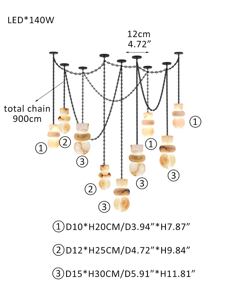 7 lights 6" Wide Multi Light LED Pendant Light Fixtures white alabaster indoor lighting 9 light-D10*3+D12*2+D15*4CM D4"*3+D5"*2+D6"*4 Black Modern Pendant lamp