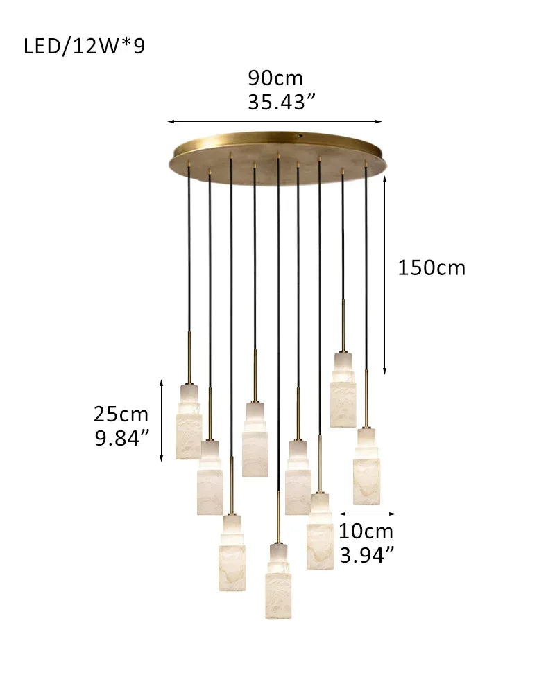 Antique aged Copper Long Hanging Cord Alabaster Pendant Lights over dining table 9-light-D10*H25CM D4"*H10"-Dome Brass + White Vintage Simple Hanging Lamp