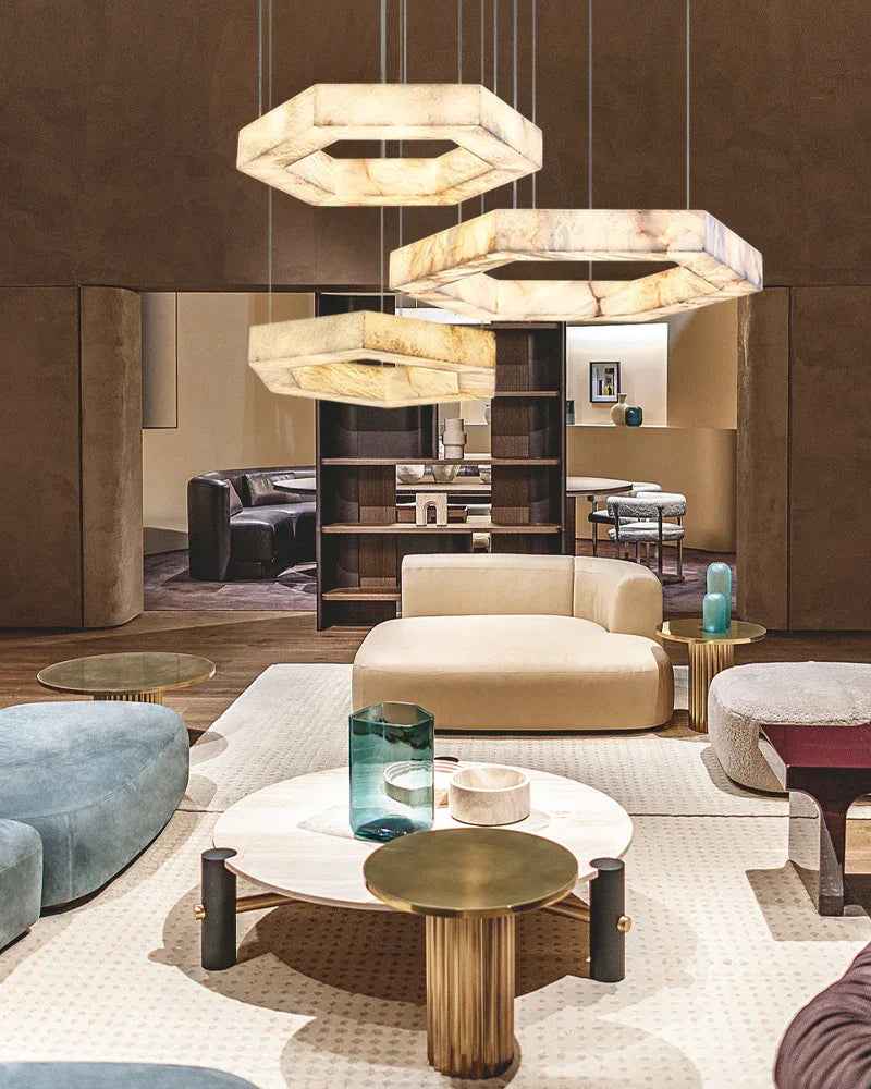 Hexagon Marble Pendant Lamp with adjustable cord & stepless dimming,20“24”31“40” Dia Vintage Simple Pendant Lamp