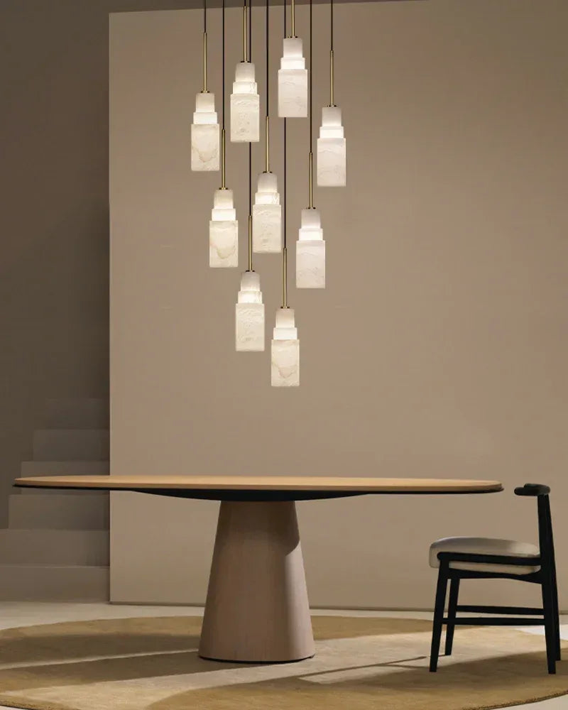 Antique aged Copper Long Hanging Cord Alabaster Pendant Lights over dining table Vintage Simple Hanging Lamp