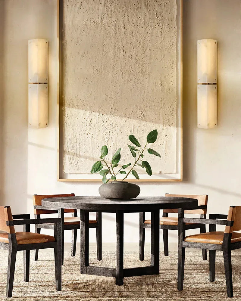 Reynard Alabaster Grand Wall Sconce Light Fixture 13"H 25"H in Brass Hardware Flush Mounted Wall Sconce Lamp