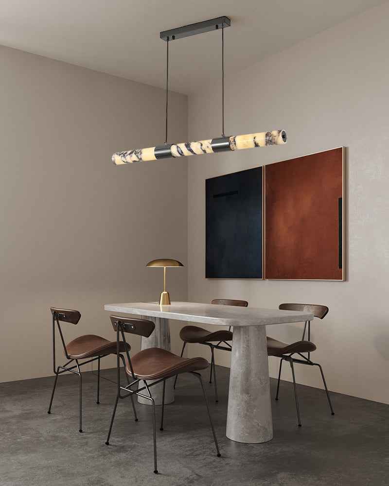 LightsStory Series Geometric Chandelier | Linear Genuine marble and hand-finished metal, Soft Black and Brass finish for Kitchen islands, dining areas, and executive spaces Luxury Modern Chandelier