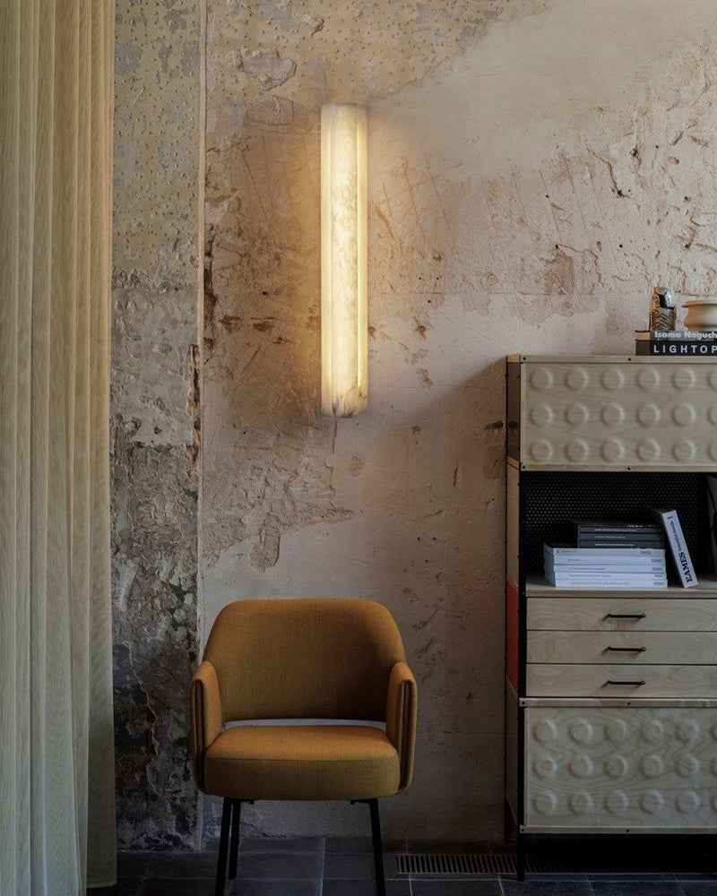 Alabaster Cylinder Wall Sconces- 2 White Stone Wall Light