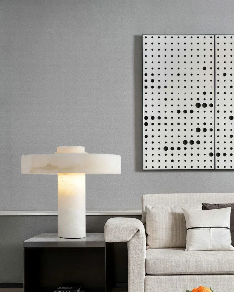 Modern Small Round Table Beside Lamps With Alabaster Shade Wide 15" Vintage Simple Table Lamp