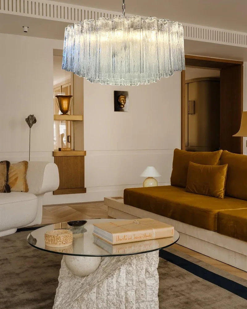 Classic Murano Transparent Glass Tube Chandelier Brushed Gold & Chrome Frame American chandelier