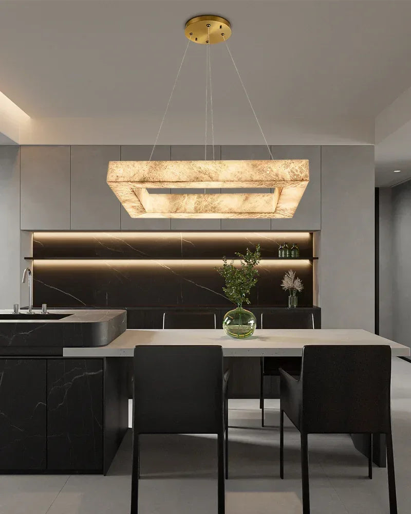 Medium Large LED Dimmable Square Alabaster Ceiling Pendant Lighting for American Loft American Vintage chandelier lamp