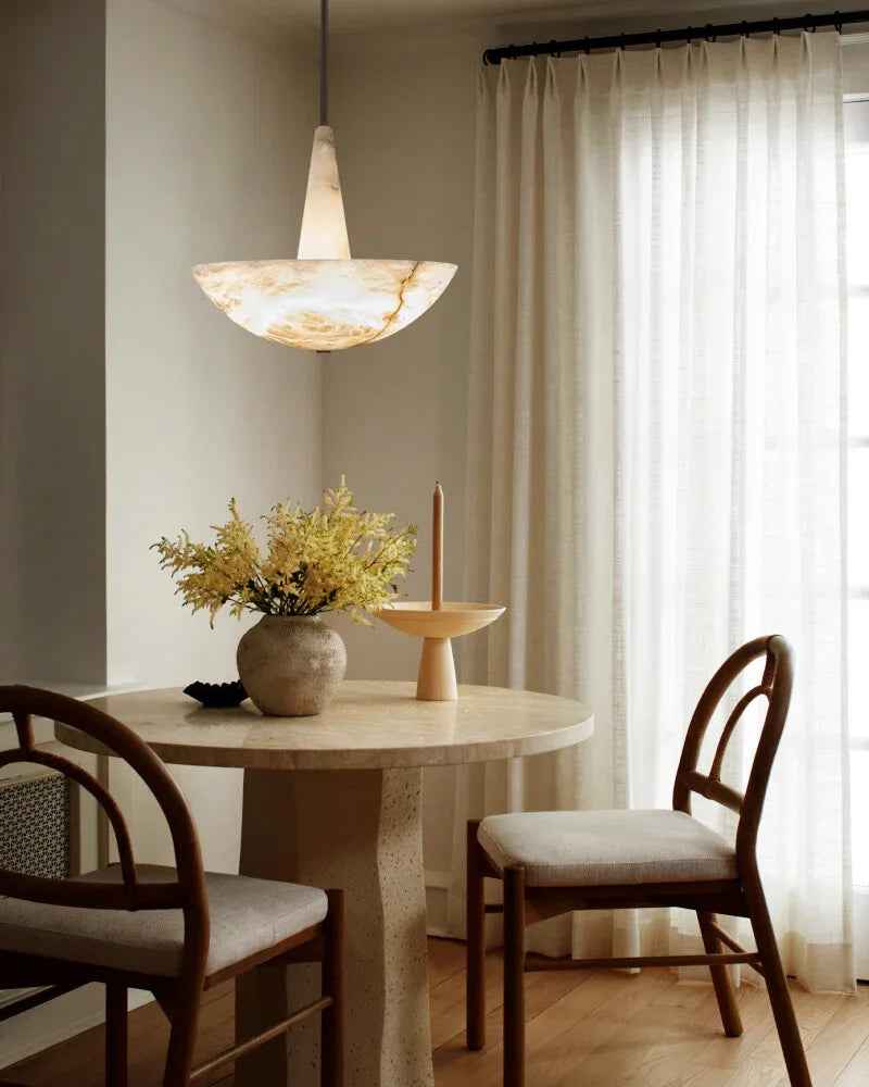 LightsStory Series Ethereal Pendant Light | Round Bowl Handcrafted premium veined or white alabaster, Dark brass patina for Living rooms, dining spaces, and entryways Modern Pendant lamp