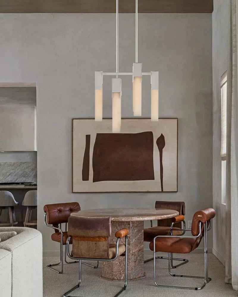 Annecy Series Ethereal Chandelier | Linear Carved Natural Alabaster with Iron Accents, Antique Black finish for Dining Rooms and Kitchen Islands American chandelier