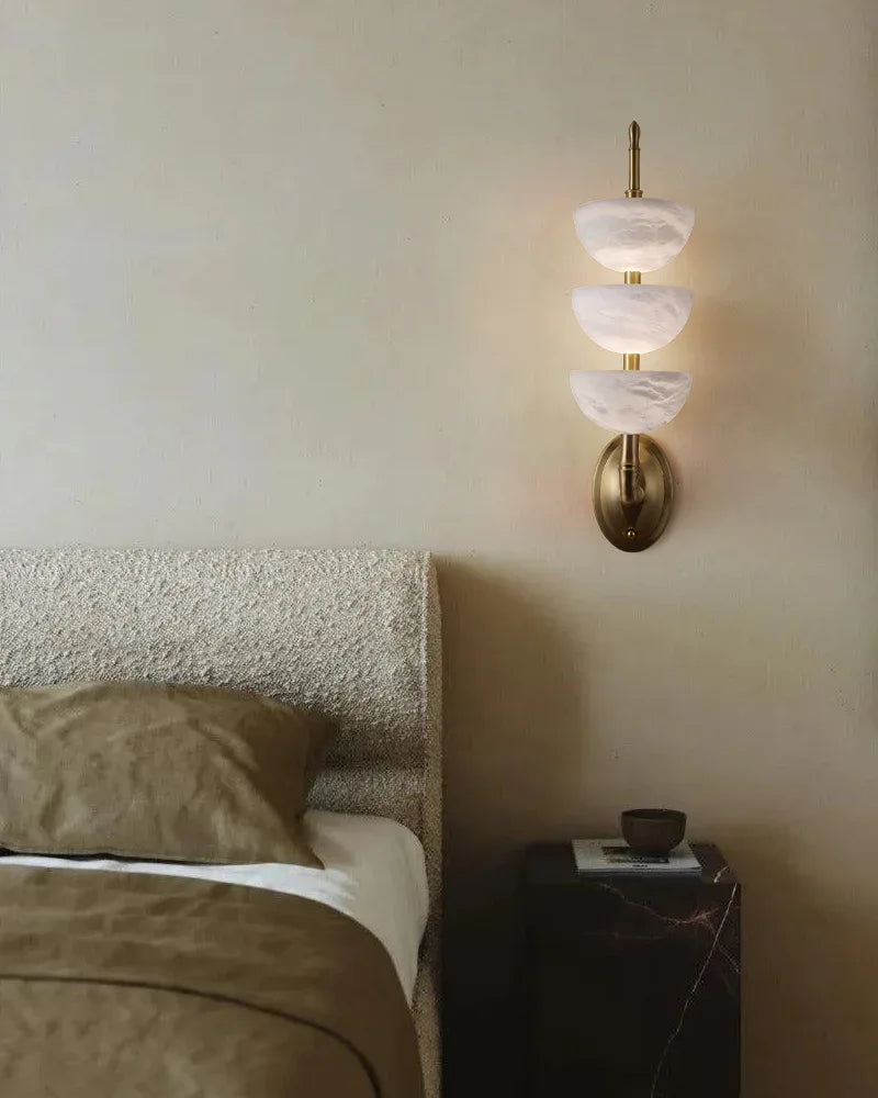 Modern Triple Alabaster Brass Stone Semi-Oval Wall Sconces 6in 15W Flush Mounted Wall Sconce Lamp