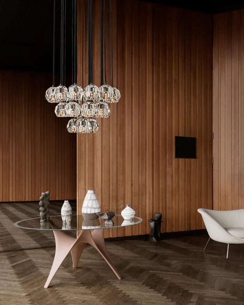 Lux Cluster Adjustable Crystal Lighting Small Ball Clear Crystal Round Chandelier Modern Pendant lamp