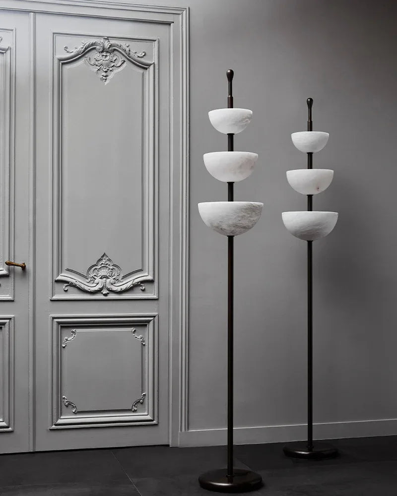 Modern Black Hardwared Alabaster Triple Bowl LED Tall Floor Lamp 76in American standing floor lamp