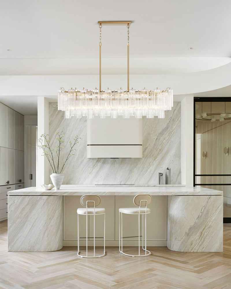 Cortina Series Prismatic Chandelier | Layered Glass Tubes Authentic Venetian Murano Glass, Aged Brass and Black Metal for Modern Dining Rooms and Living Areas Luxury Modern Chandelier