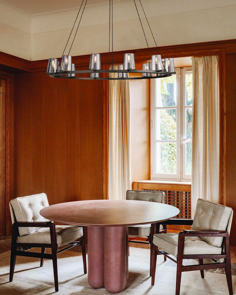 4-light Pauillac Round Clear Glass Pendant Lighting Lacquered Brass/Black for Kitchen Island