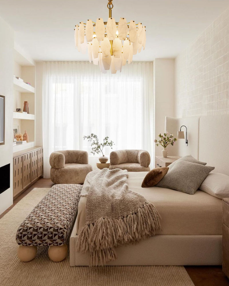 Tiered Circular Alabaster Petal Round Chandelier - 3 Tiers
