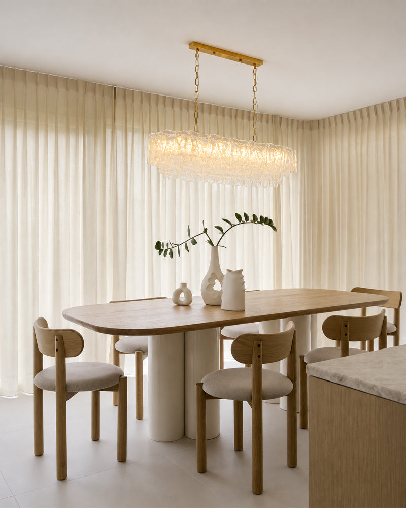 Chiara Murano Glass Contemporary Ethereal White Linear Chandelier - Lux Gold Trim - Kitchen Islands & Dining Rooms