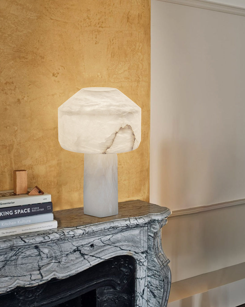 White Nature Handcrafted Alabaster Small Table Lamp with night light for bedside