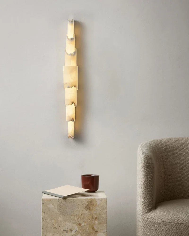Long Cylinder 5 Layers Flush Mount White Alabaster Shade Wall Sconces 36" of Height Flush Mounted Wall Sconce Lamp