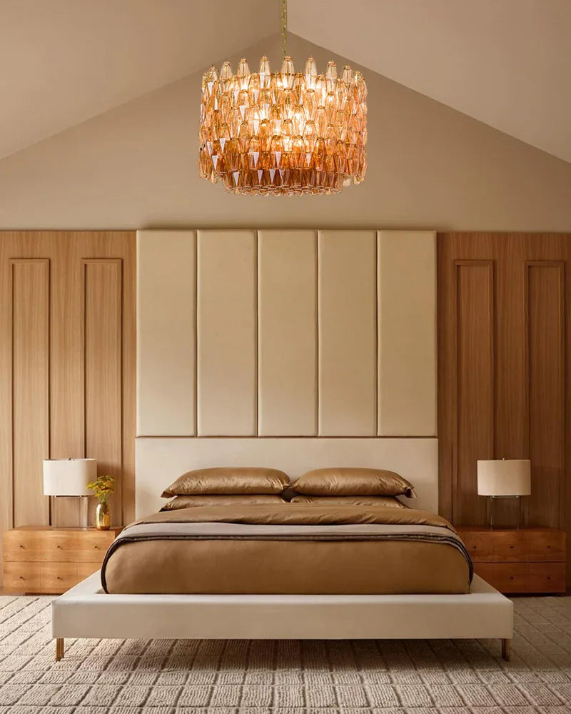 Murano Hand-Blown Glass Round Chandelier Wide 28" for Dining Room and Living Room Luxury Modern Chandelier