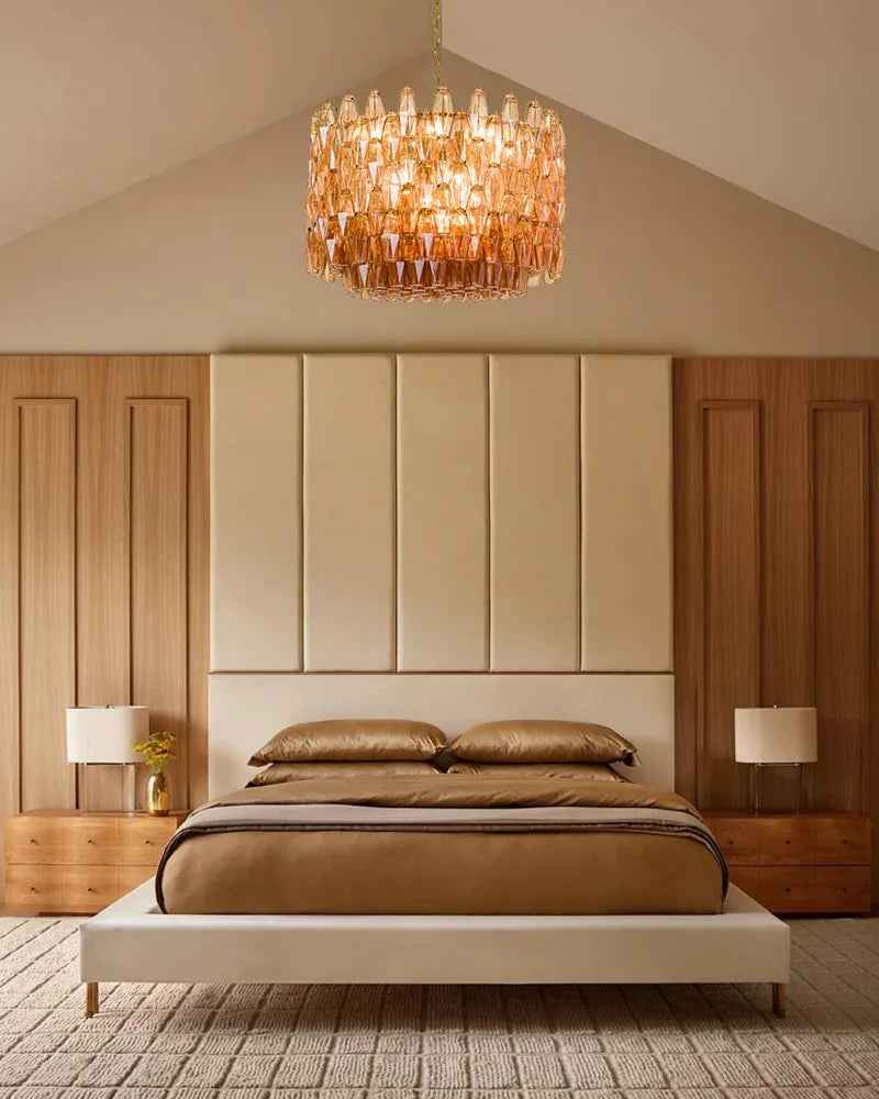 Murano Hand-Blown Glass Round Chandelier Wide 28" for Dining Room and Living Room Luxury Modern Chandelier