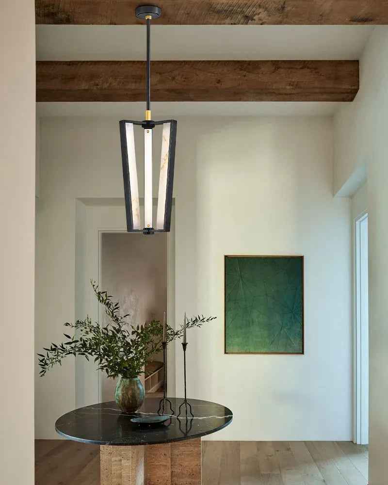 Edgemere Series Geometric Pendant Light | Architectural Silhouette Rectangular Alabaster Panels, Premium Brass finish for Modern Dining Rooms and Kitchen Islands Modern Pendant lamp