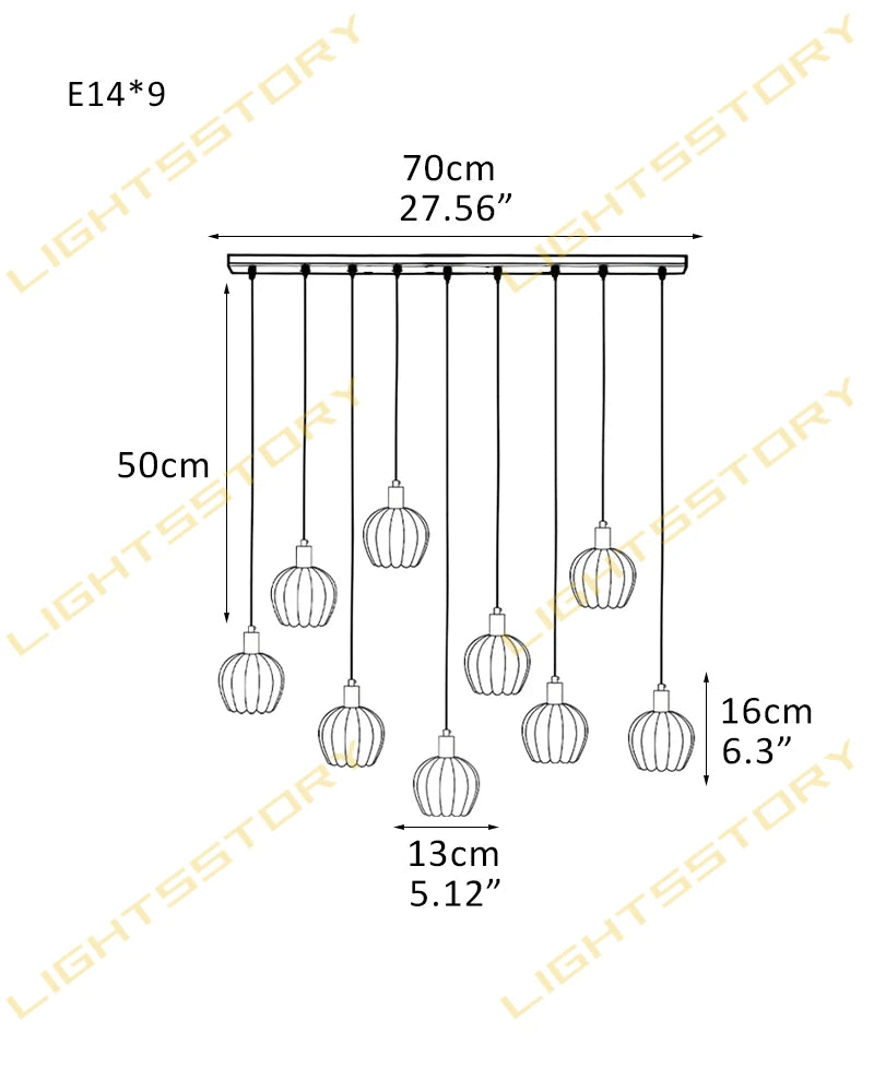 LightsStory Series Flower Bud Pendant Lights with Alabaster Petals with Gold or Black accents for Living Rooms and Dining Rooms 9 light-L13*H16CM L5.12"*H6.3" American chandelier