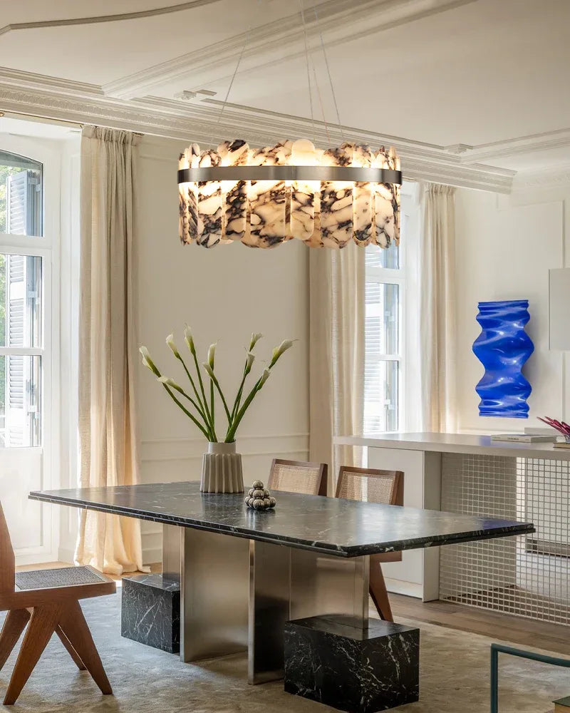 Modern LED Marble Round Chandelier 24" 32" Brushed Gold/Silver/Black Circle Frame Luxury Modern Chandelier