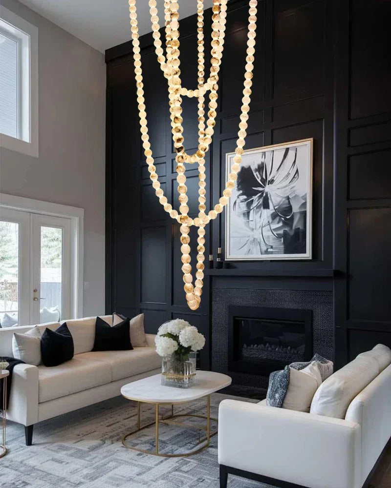 High Lighting Foyer Luxury Custom Ceiling Peal Chandelier with cluster alabaster globes for 3 chains Modern Pendant lamp