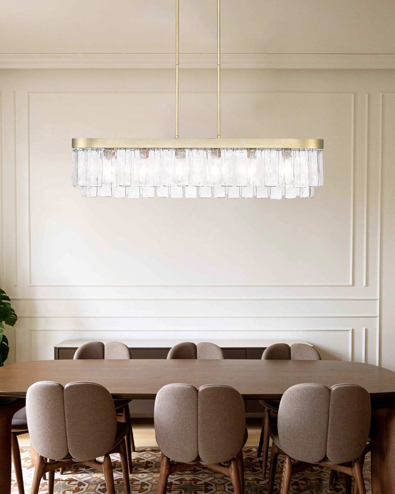 Courmayeur Series Luminous Chandelier | Multi-tier Hammered Water Glass Hammered water glass shade with durable metal frame, Matte Black and White Gold for Living rooms and dining areas Luxury Drum Round Chandelier