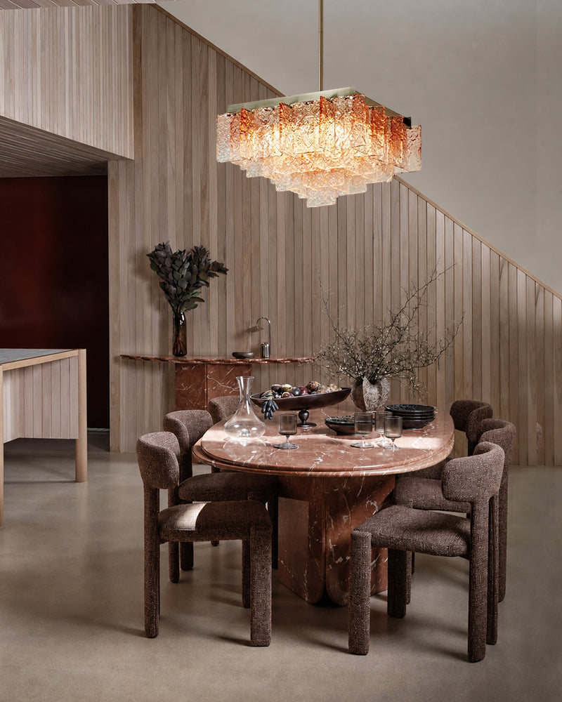 LightsStory Textured Glass Geometric Chandelier - Pink Glass Plate Installation