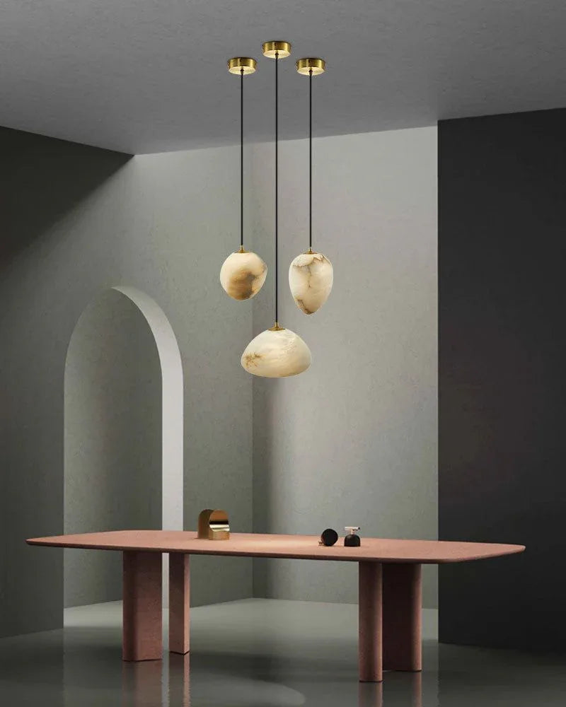 Modern Cluster Design LED Nature Stone Alabaster Pebble Small Pendant Light Vintage Simple Pendant Lamp