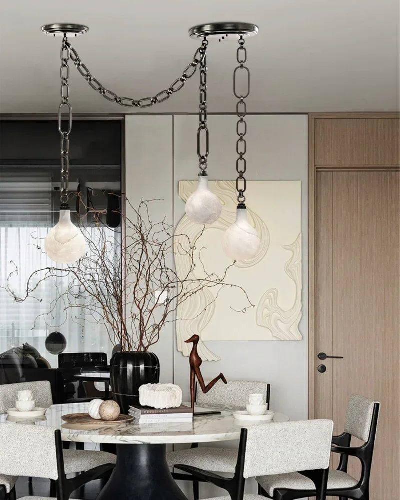 Cluster White Alabaster Globe Pendant Light with adjustable chain | 6" Living room Statement American chandelier