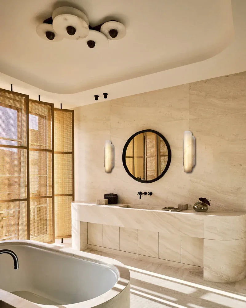 Vanity light fixtures Estelle Alabaster Hillside Flush Mounted Wall Sconces Height 20" 30" Flush Mounted Wall Sconce Lamp