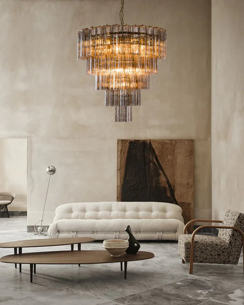 Luxury Tiered Smoked Glass Tube Murano Chandelier in Chrome Frame American chandelier