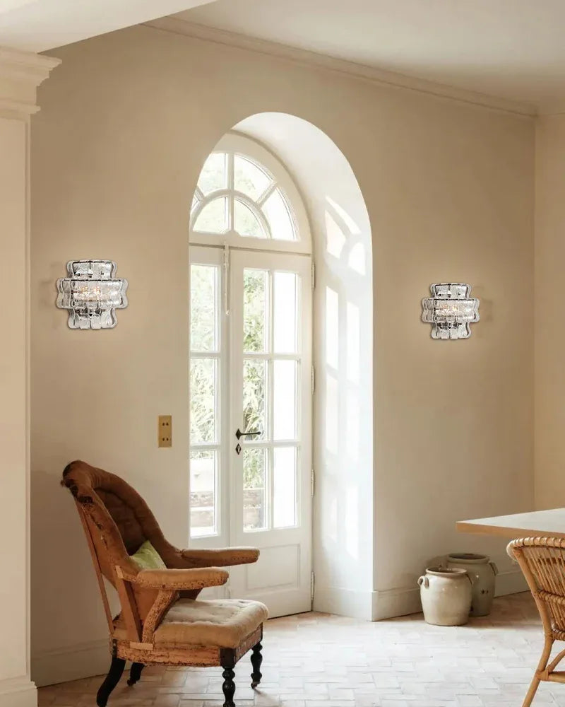 Clear/Smoke Glass Bedroom Ghiaccio Semi-Flush Wall Sconces in Brass/Black Aluminum Flush Mounted Wall Sconce Lamp