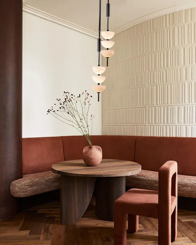 Alabaster Triple Half Spheres Vertical Suspension Lights Lacquered Burnished Brass/Black Modern Pendant lamp