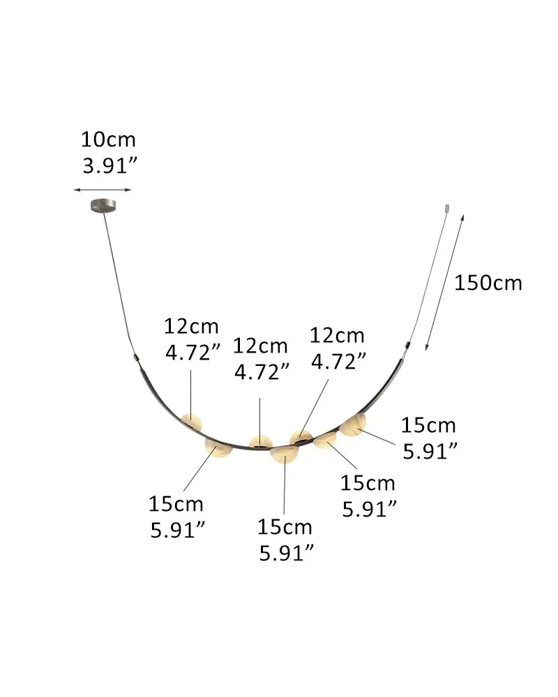 Semi-Oval Marble Chandeliers with U-shaped leather strip,5/7-light on one belt A-D12cm(4.72")*4+D15cm(5.91")*3 White + Black Modern Pendant lamp