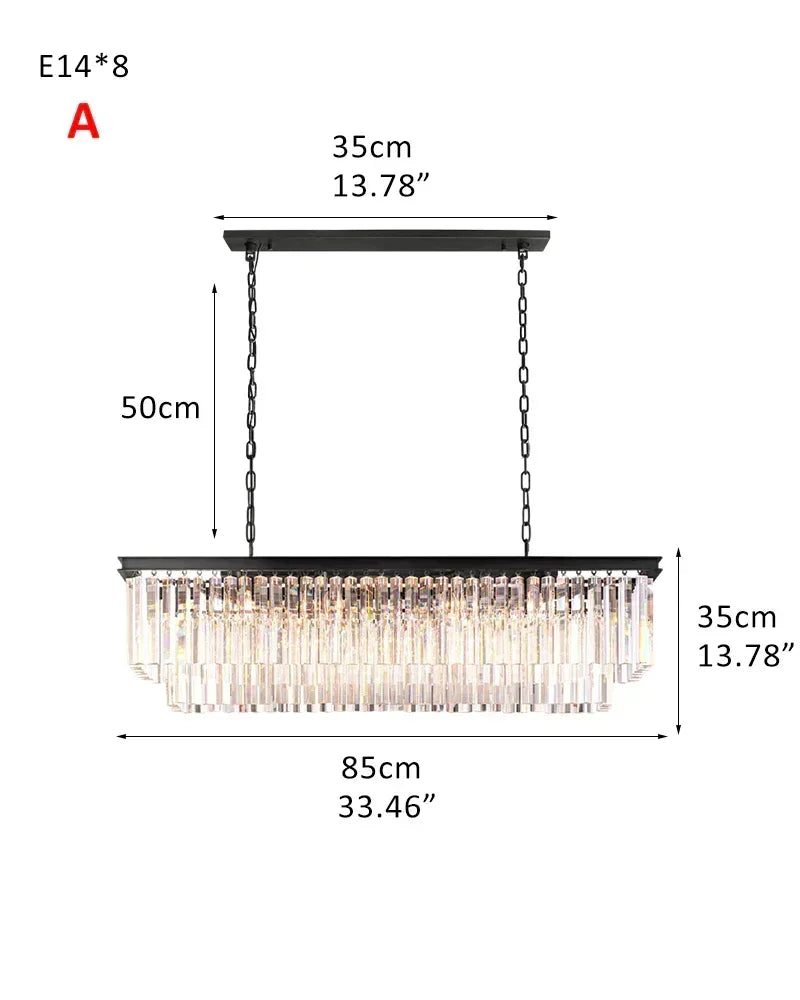 Black Stain Rectangular Crystal Chandeliers Wide 24“ 60” for Kitchen Island 2-tier-L85*W35CM L33.46“*H13.78"-A Black American Vintage chandelier lamp