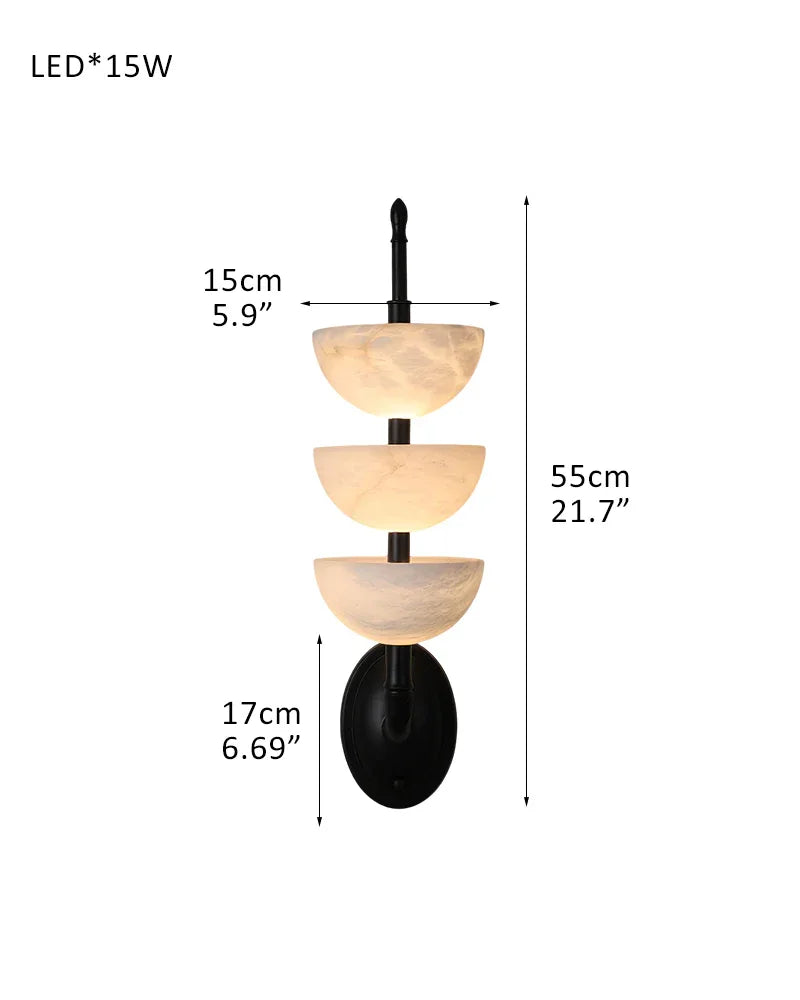 Modern Triple Alabaster Brass Stone Semi-Oval Wall Sconces 6in 15W D15*H55CM D5.91"*H21.65"-A Black Flush Mounted Wall Sconce Lamp