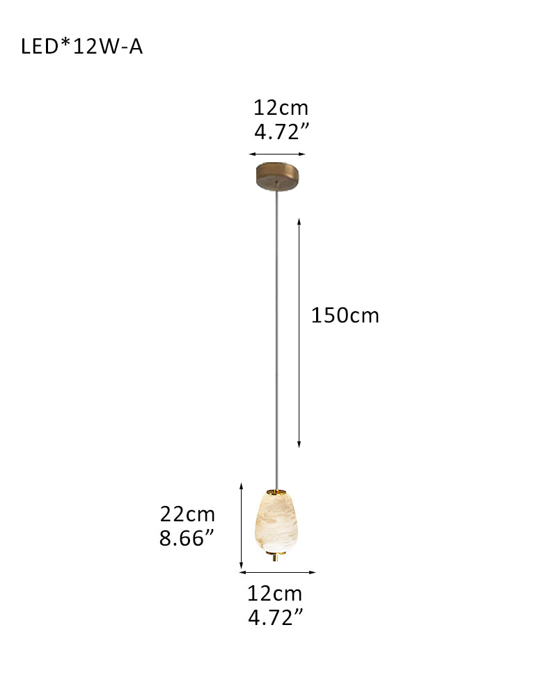 6-light Antique Brass String Hanging Light with Alabaster Stone Shade