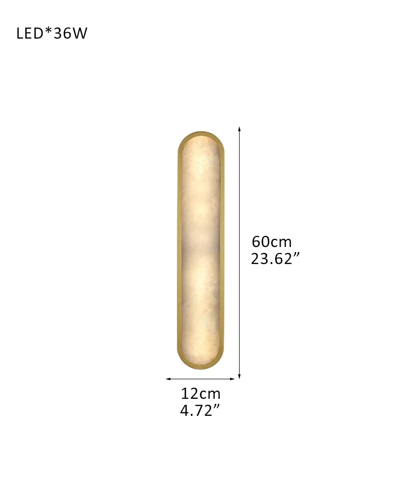 LightsStory Series Geometric Wall Sconce | Long Oval Natural Alabaster shade with durable iron framework, Black Brass finish for Dining rooms, bedrooms, and living areas D12*H60CM D4.72"*H23.62" Brass Modern Art Design Wall Lamp