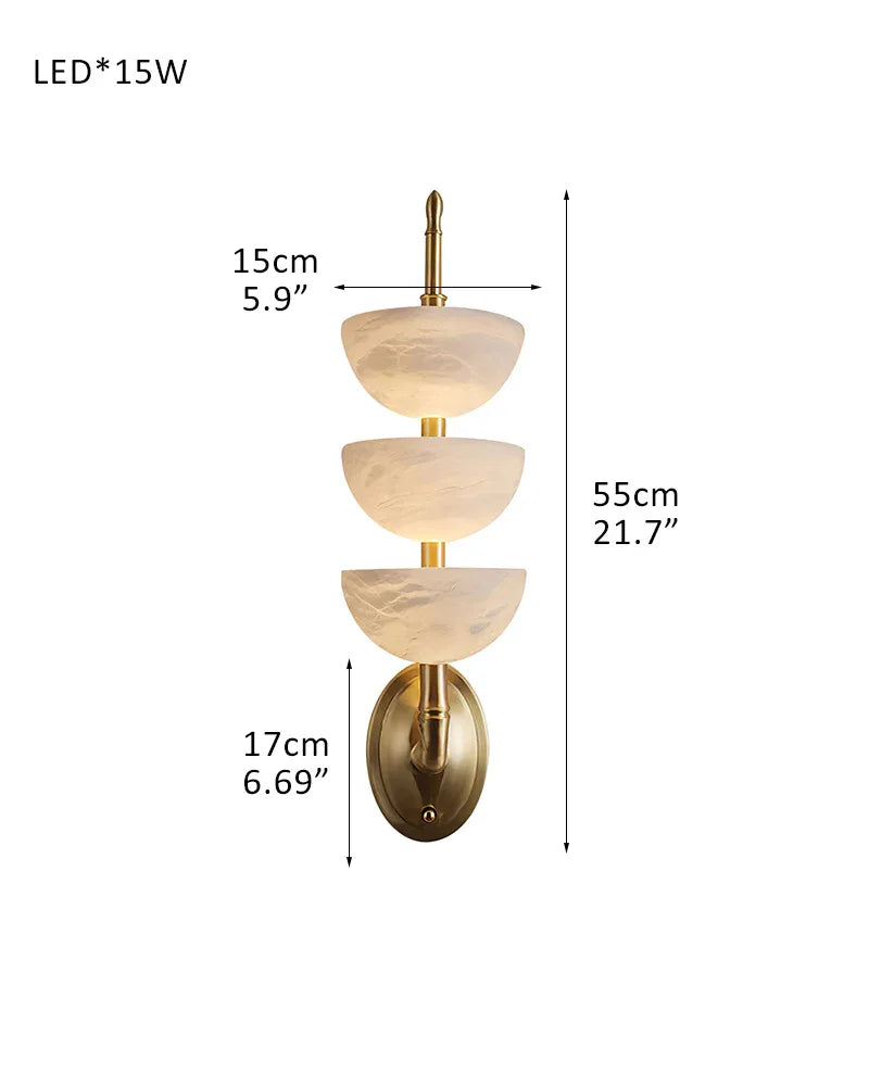 Modern Triple Alabaster Brass Stone Semi-Oval Wall Sconces 6in 15W D15*H55CM D5.91"*H21.65"-A Brass Flush Mounted Wall Sconce Lamp