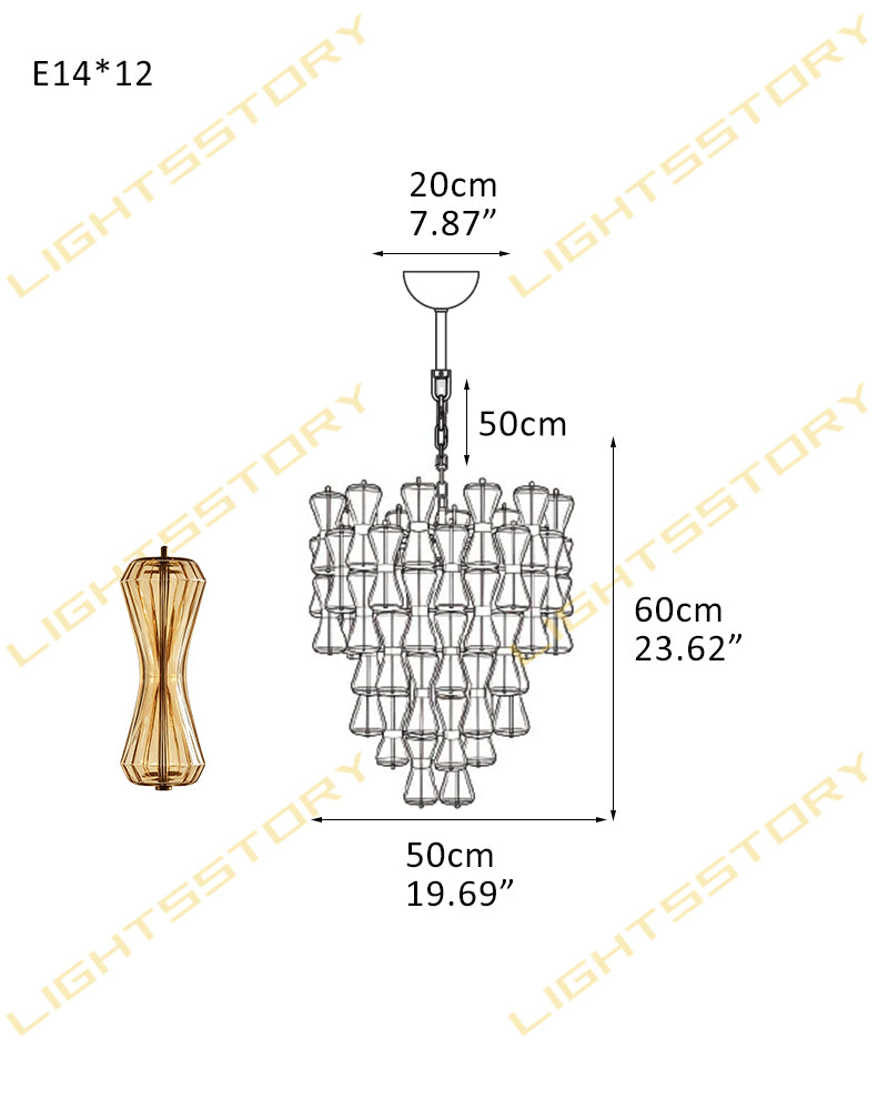 Murano Glass Cascade Tiered Chandelier - Amber & Clear & Green Glass