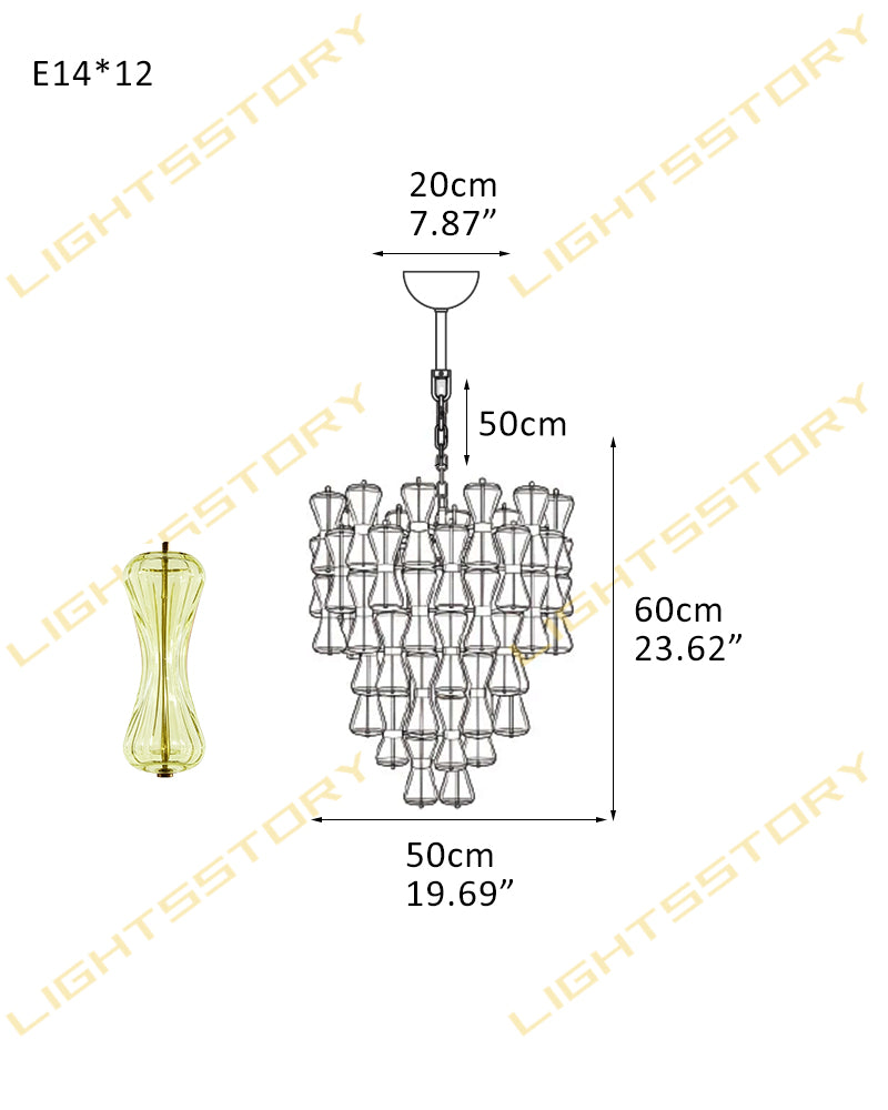 Murano Glass Cascade Tiered Chandelier - Amber & Clear & Green Glass