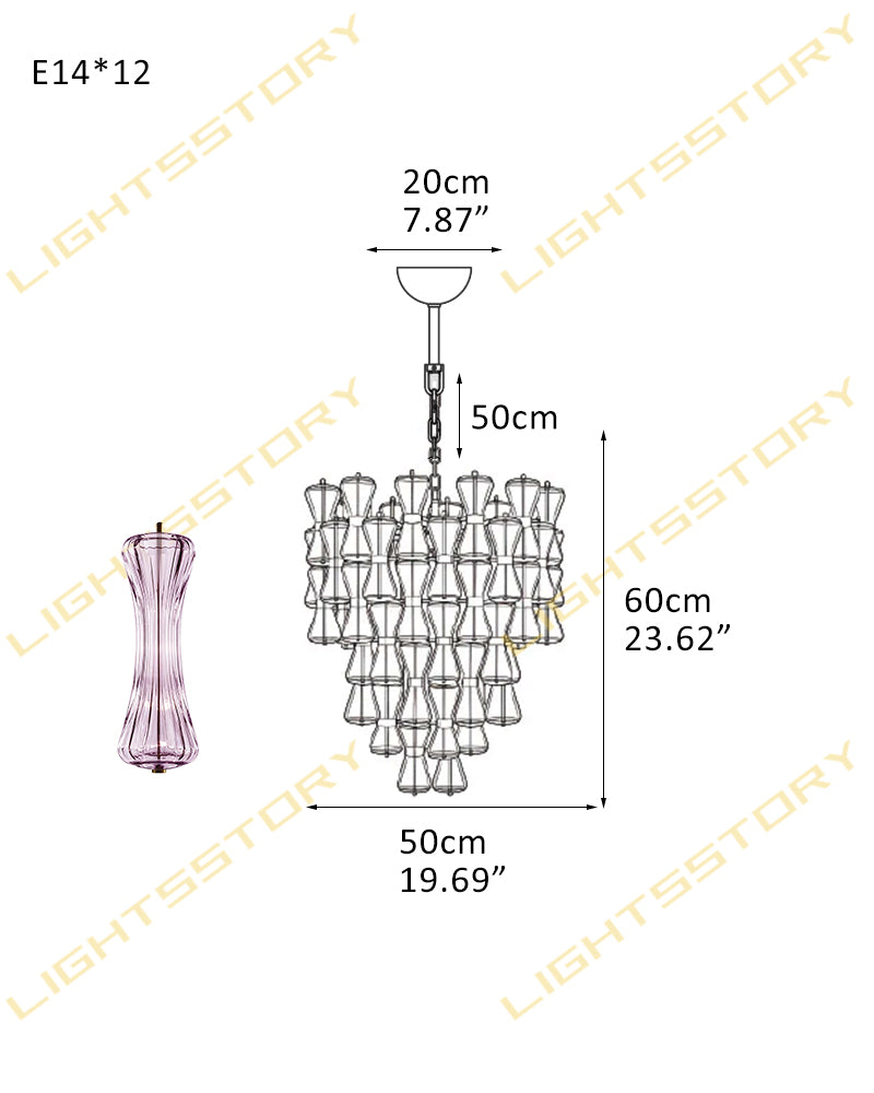 Murano Glass Cascade Tiered Chandelier - Amber & Clear & Green Glass