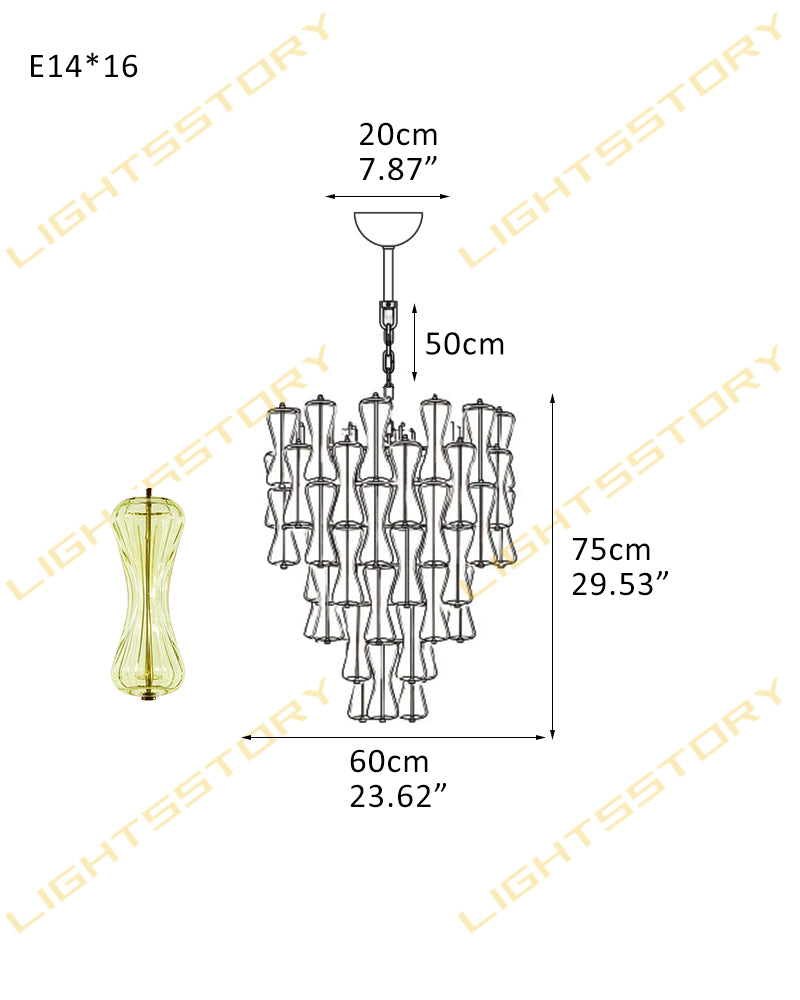 Murano Glass Cascade Tiered Chandelier - Amber & Clear & Green Glass
