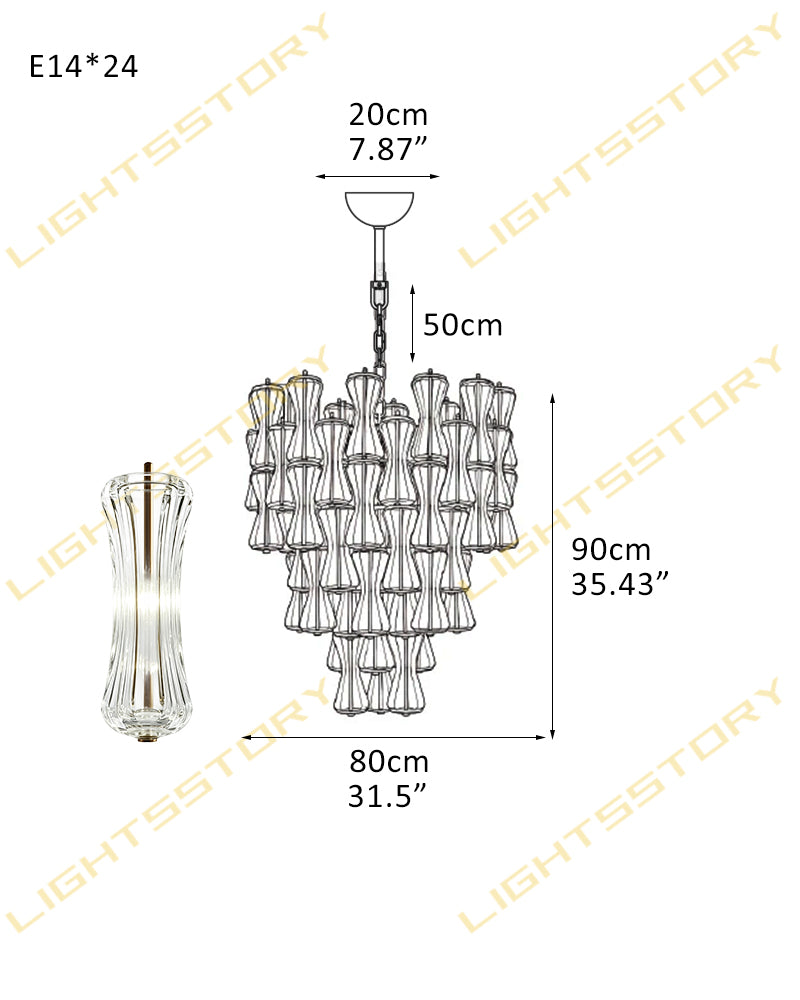 Murano Glass Cascade Tiered Chandelier - Amber & Clear & Green Glass