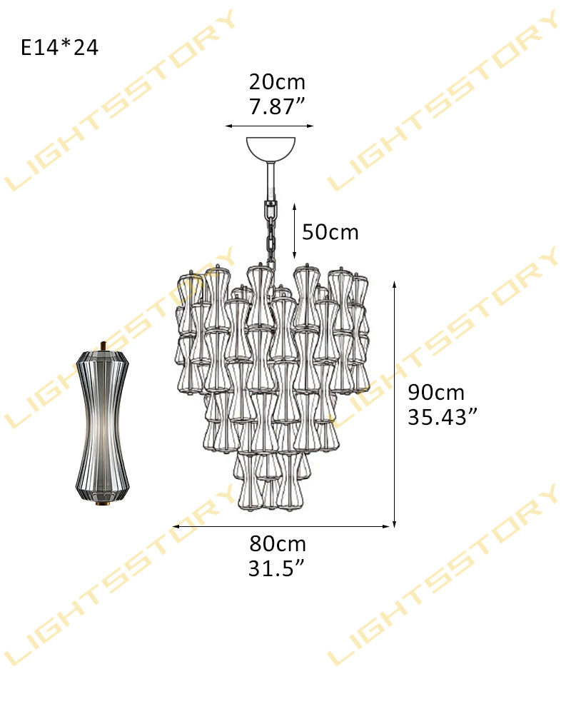 Murano Glass Cascade Tiered Chandelier - Amber & Clear & Green Glass