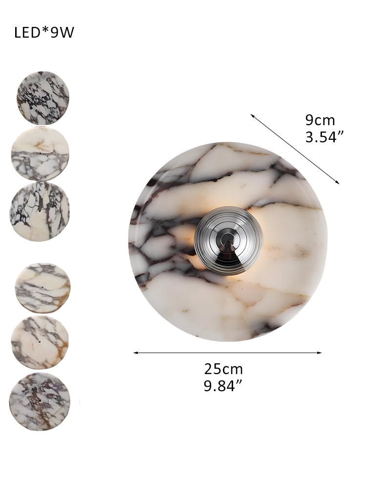 Contemporary Nordic Round Iron Marble LED Vanity Wall Sconce Lamp Wide 8" 10" 12"