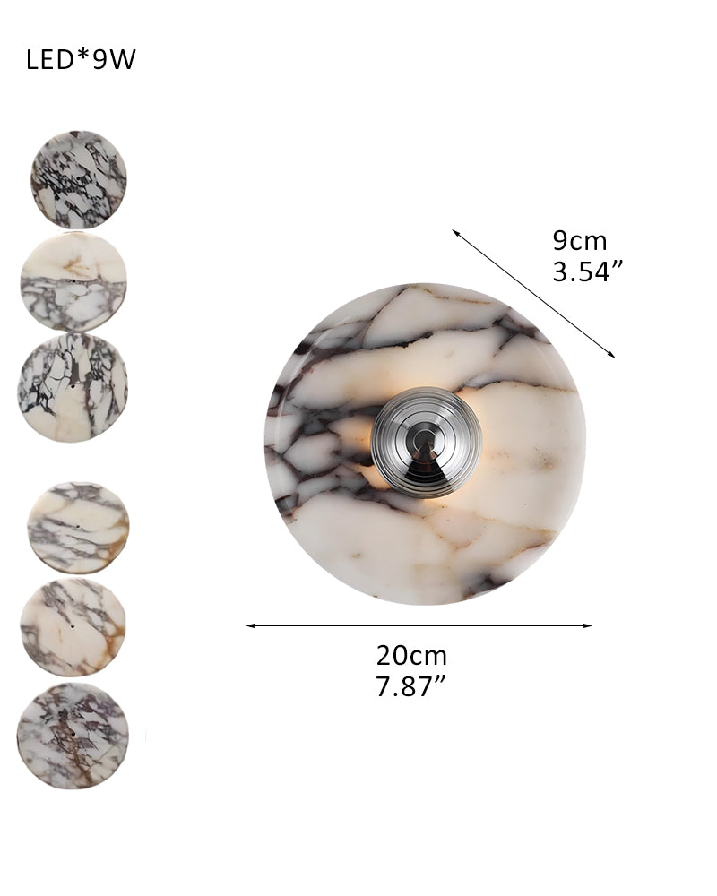 Contemporary Nordic Round Iron Marble LED Vanity Wall Sconce Lamp Wide 8" 10" 12"