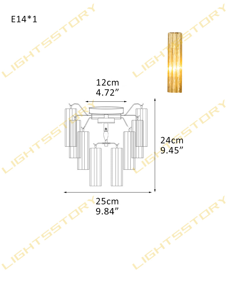 6/8 lights Compact Murano Small Ceiling Light Glass Replacement | Flower Glass Shade 1 light -D25*H24CM D9.84"*H9.45"(8 tubes) Gold + Amber Glass Modern Ceiling lamp